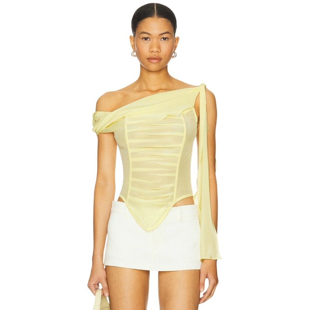 Kim Shui Chiffon Top in Pastel Yellow Large New Womens Blouse